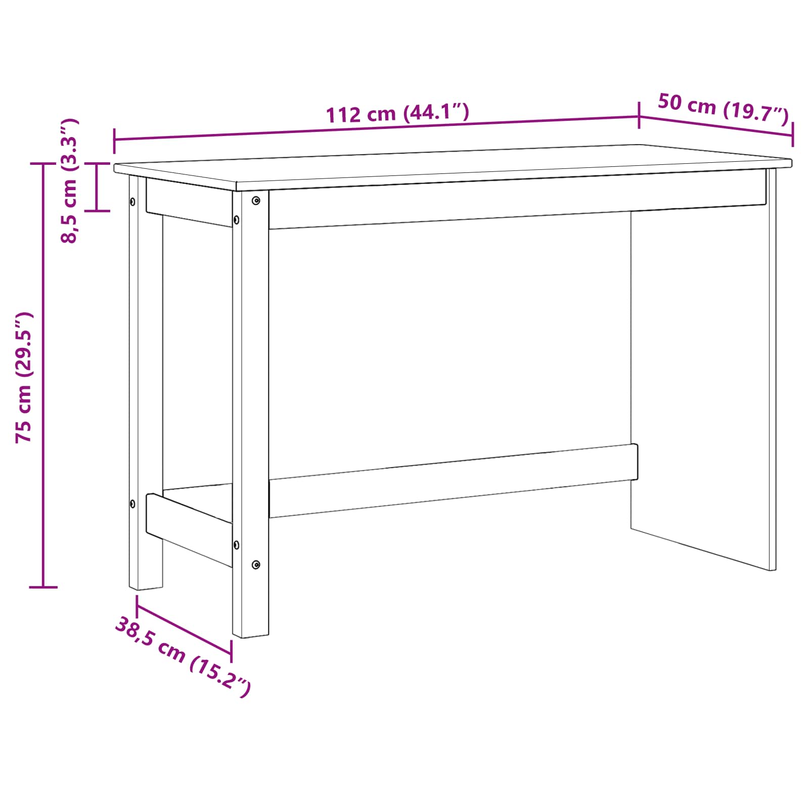 Schreibtisch Grau 112 x 50 x 75 cm Massivholz Kiefer