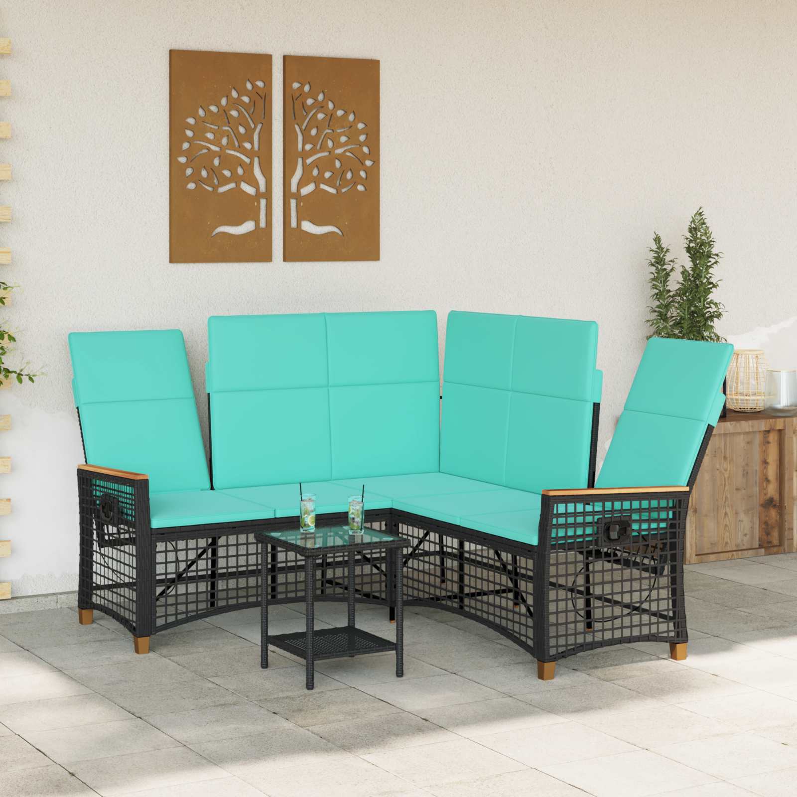 Garten Liegesofa Set Schwarz und Türkis 164 x 164 x 112 cm