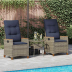 Verstellbarer Gartenstuhl 2 pcs Grau und Marineblau Poly-Rattan
