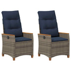Verstellbarer Gartenstuhl 2 pcs Grau und Marineblau Poly-Rattan