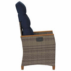 Verstellbarer Gartenstuhl 2 pcs Grau und Marineblau Poly-Rattan