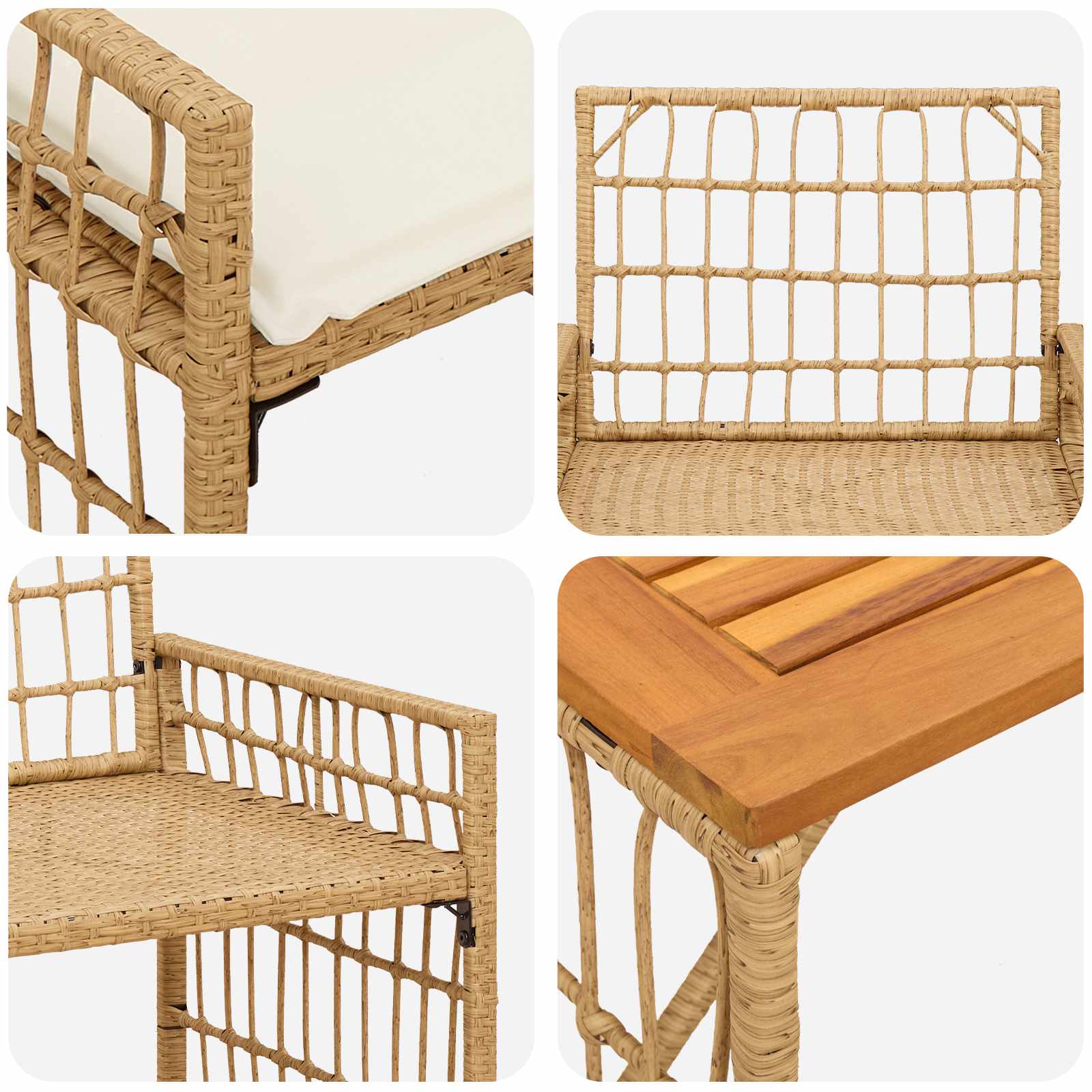 Gartenmöbel Set 4 pcs Natürlich und Cremweiß