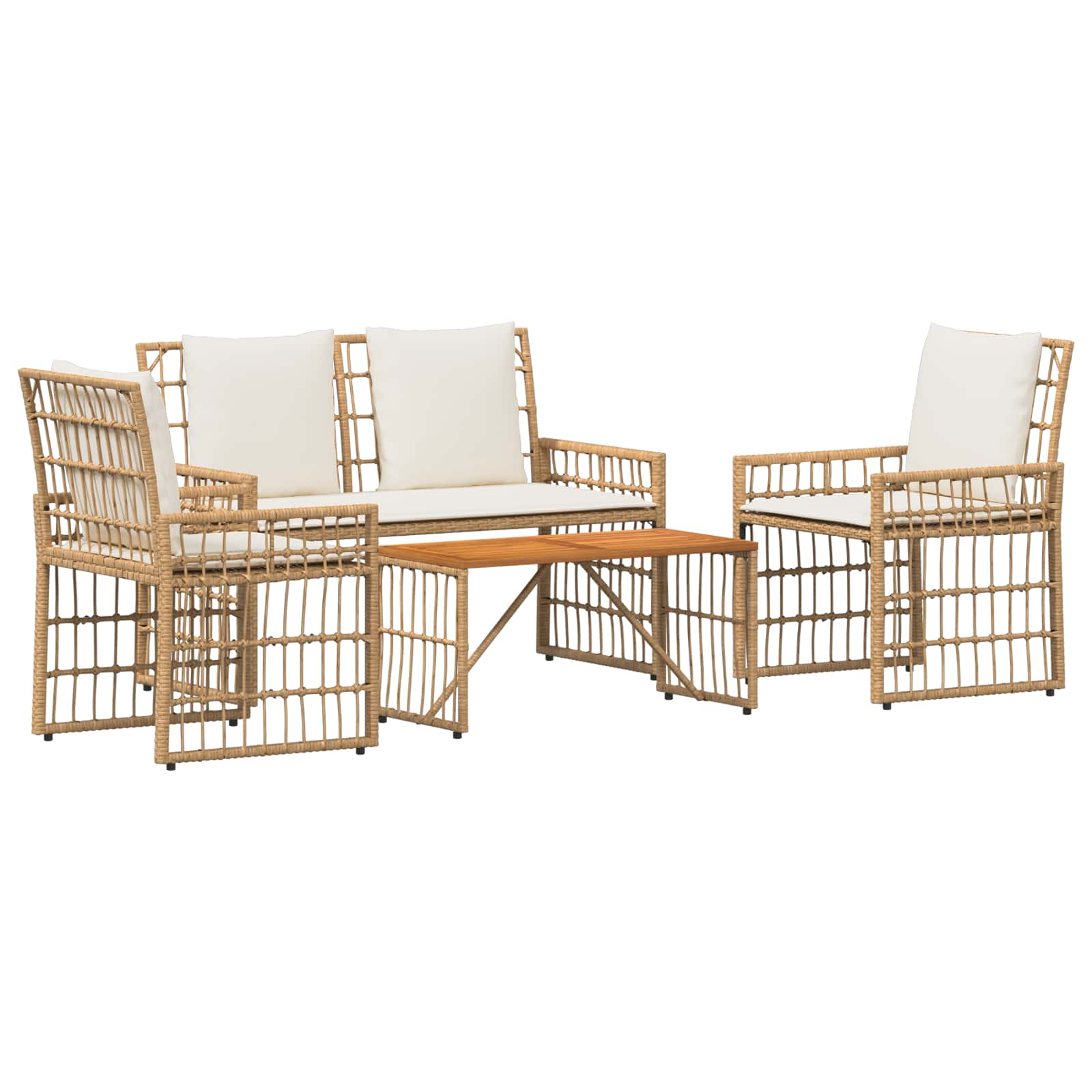 Gartenmöbel Set 4 pcs Natürlich und Cremweiß