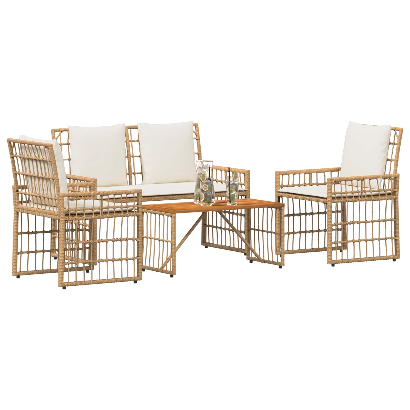 Gartenmöbel Set 4 pcs Natürlich und Cremweiß