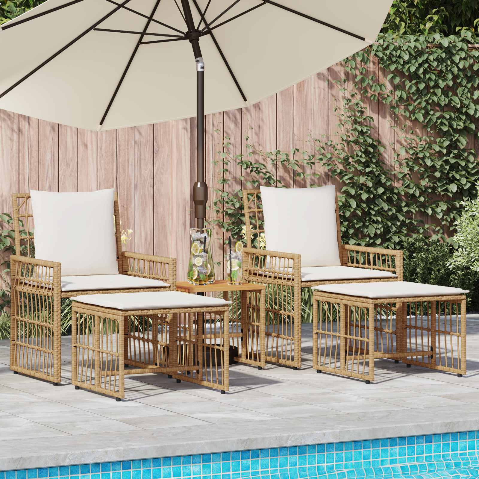 Gartenmöbel Set 5 pcs Natürlich und Cremweiß