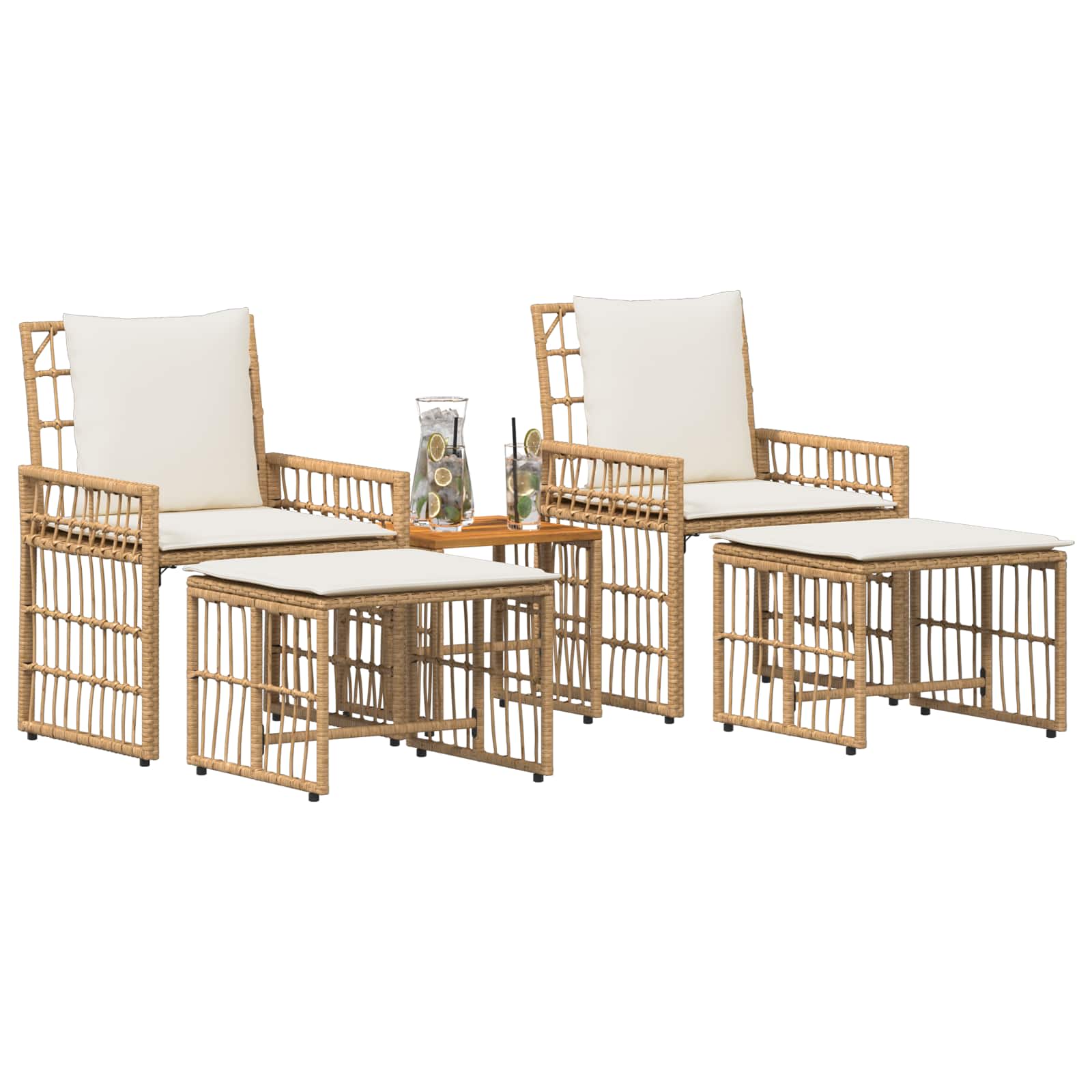 Gartenmöbel Set 5 pcs Natürlich und Cremweiß