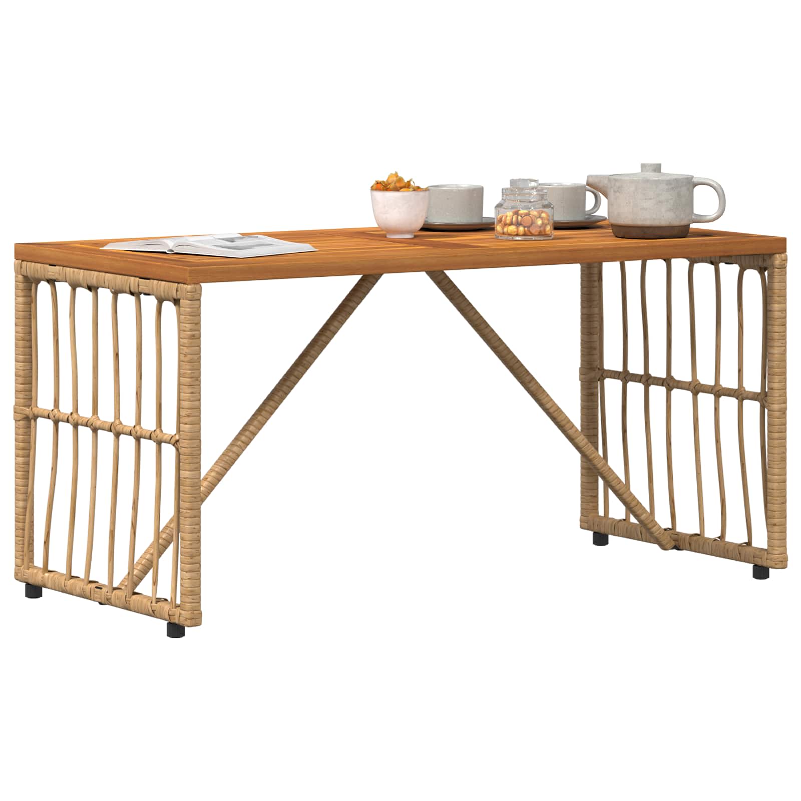 Tisch für Outdoor Natur 80 x 40 x 40 cm Stahl und Poly Rattan