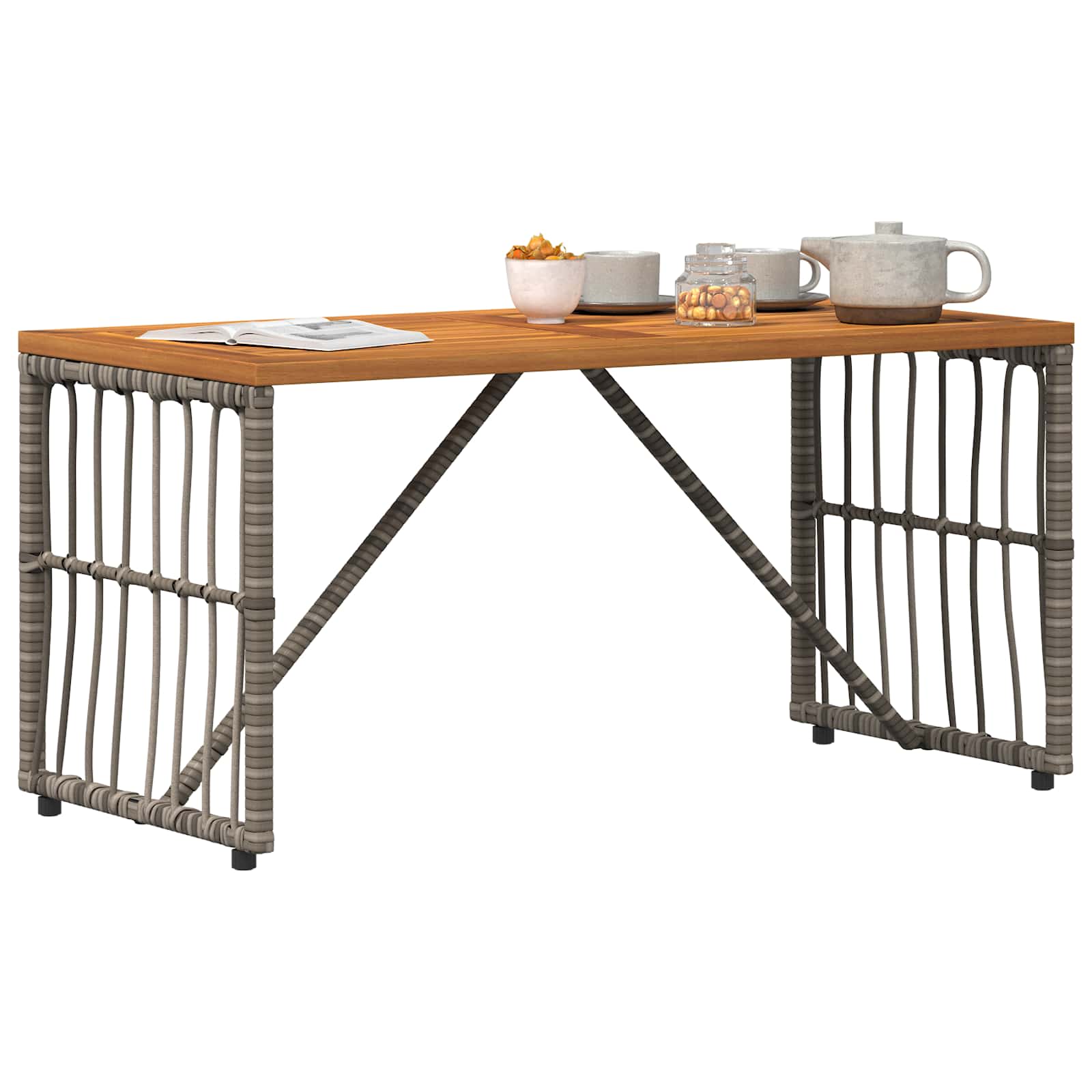 Tisch für Outdoor Grau 80 x 40 x 40 cm Stahl und Poly Rattan
