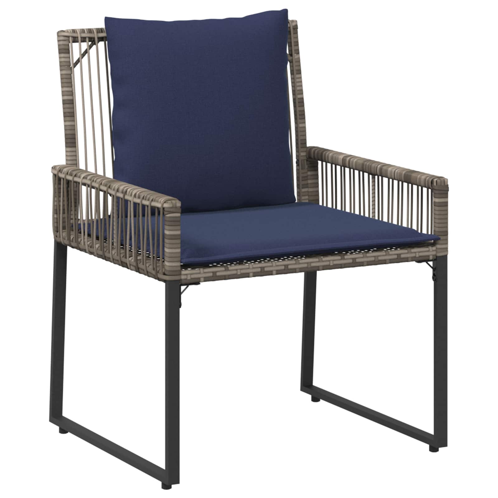 Gartenmöbel Set 9 pcs Grau und Marineblau Poly-Rattan