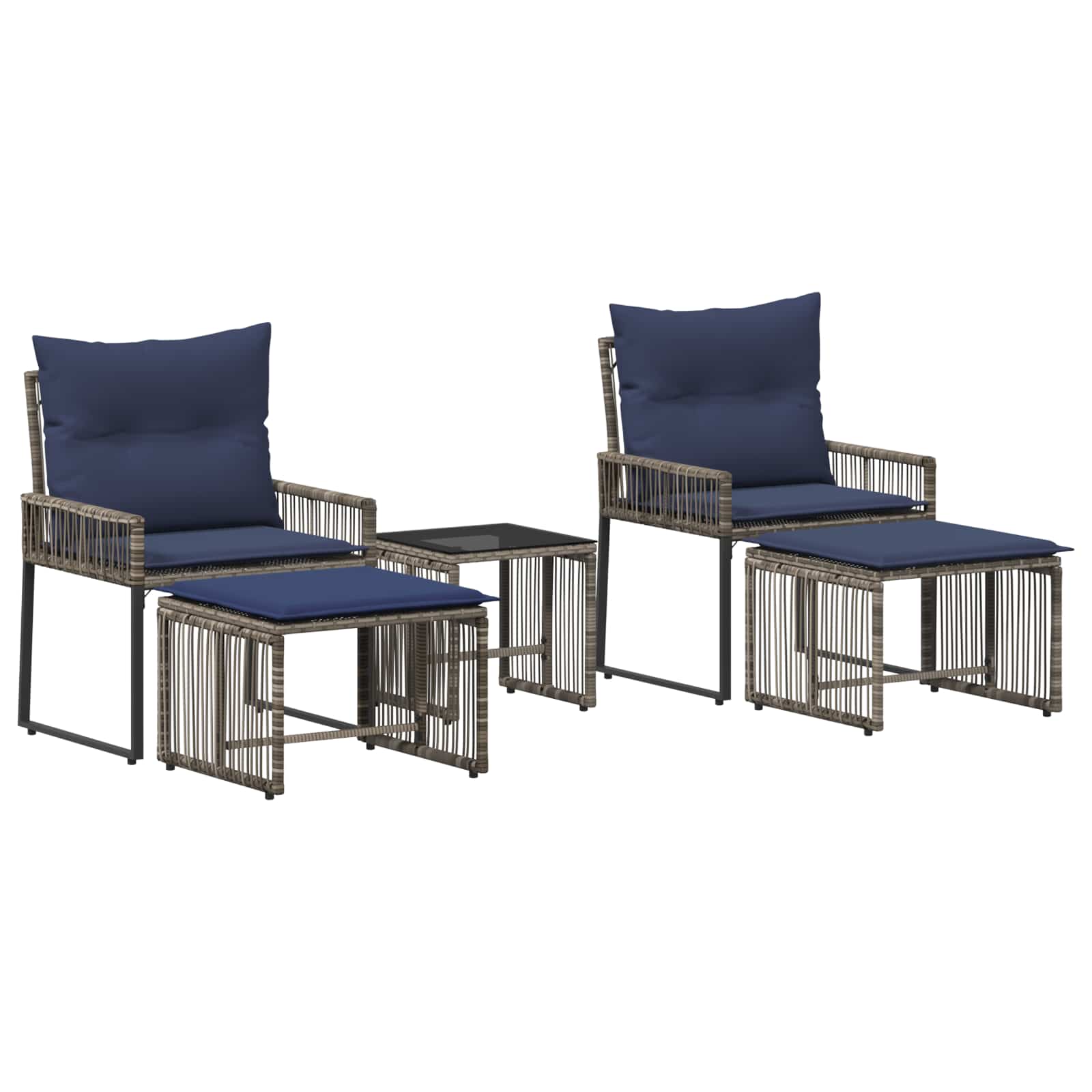 Gartenmöbel Set 11 pcs Grau und Marineblau Poly-Rattan
