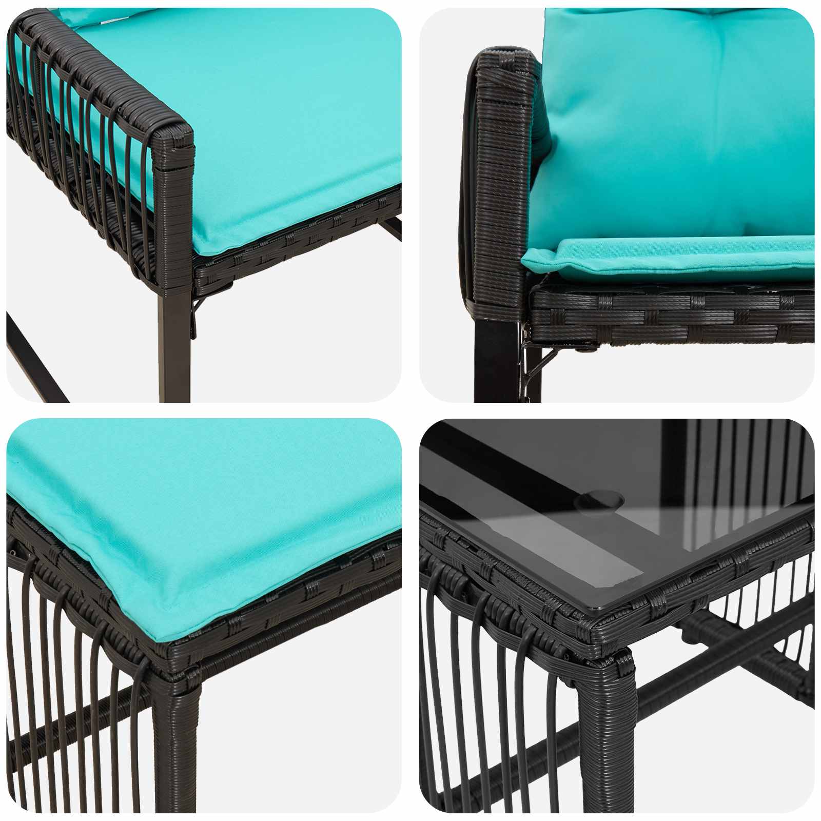 Gartenmöbel Set 11 pcs Schwarz und Türkis Poly-Rattan