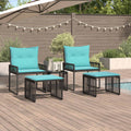 Gartenmöbel Set 11 pcs Schwarz und Türkis Poly-Rattan