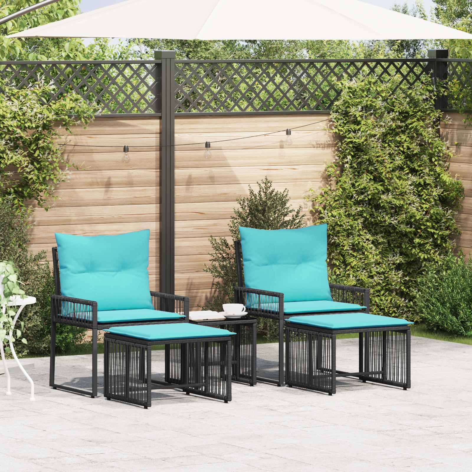 Gartenmöbel Set 11 pcs Schwarz und Türkis Poly-Rattan