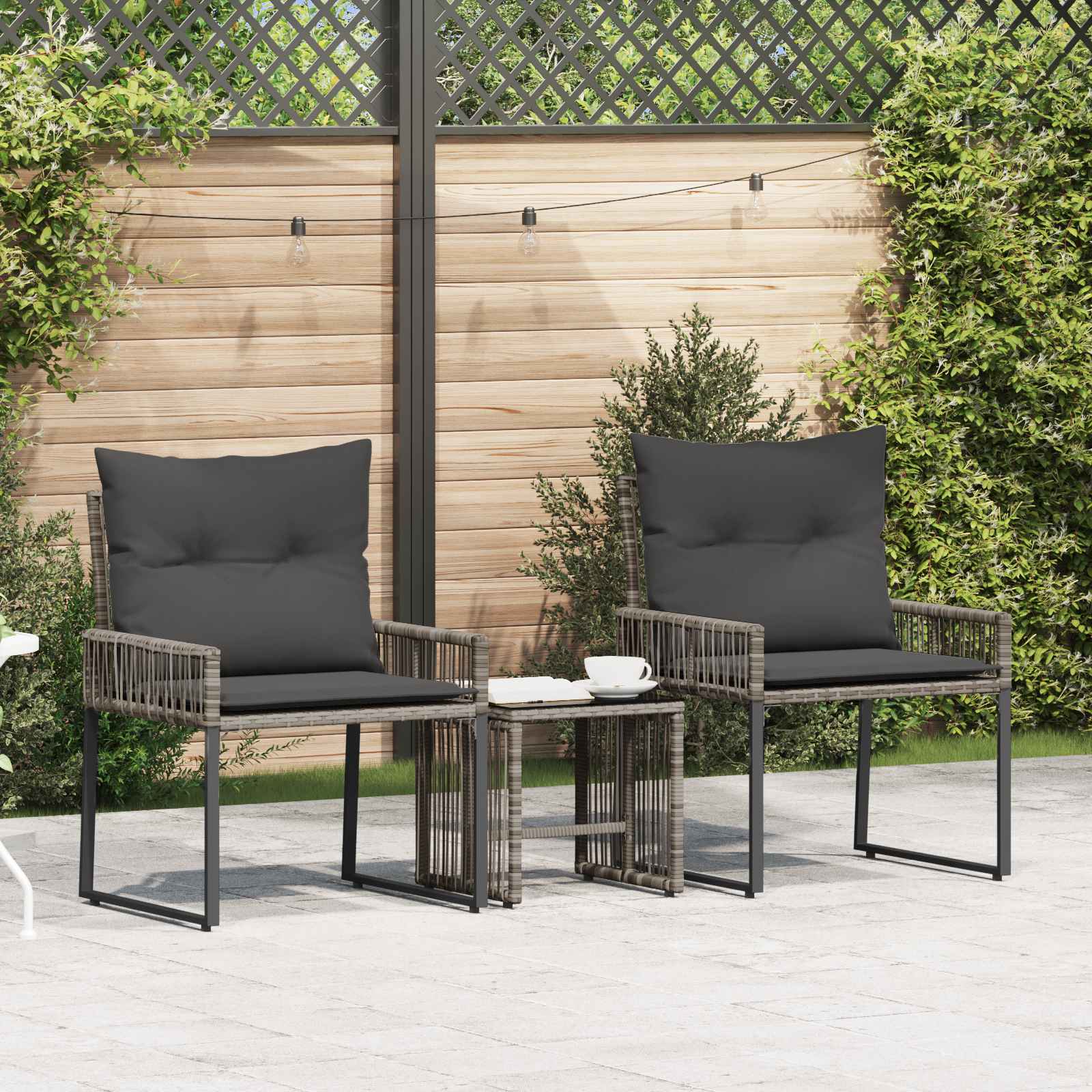 Gartenmöbel Set 7 pcs Grau und Dunkelgrau Poly-Rattan