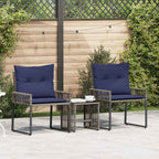 Gartenmöbel Set 7 pcs Grau und Marineblau Poly-Rattan