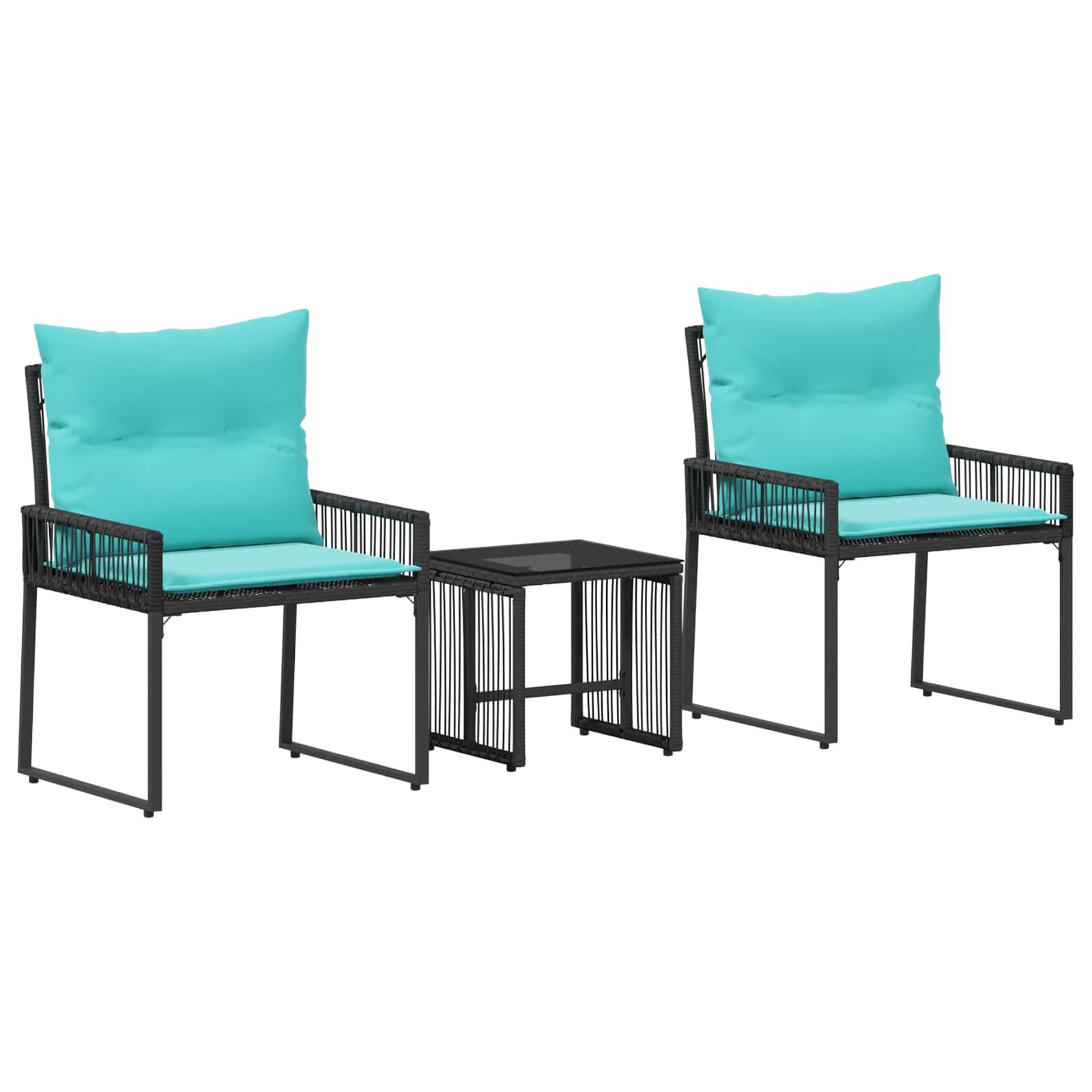 Gartenmöbel Set mit Kissen 7 pcs Schwarz und Türkis Poly-Rattan