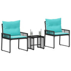 Gartenmöbel Set mit Kissen 7 pcs Schwarz und Türkis Poly-Rattan