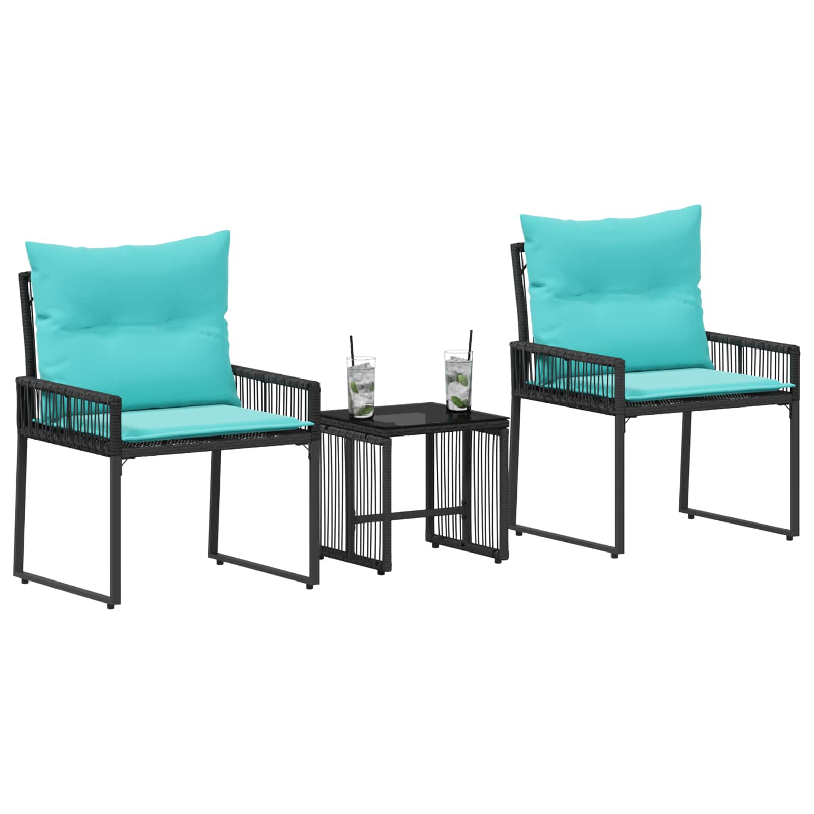 Gartenmöbel Set mit Kissen 7 pcs Schwarz und Türkis Poly-Rattan