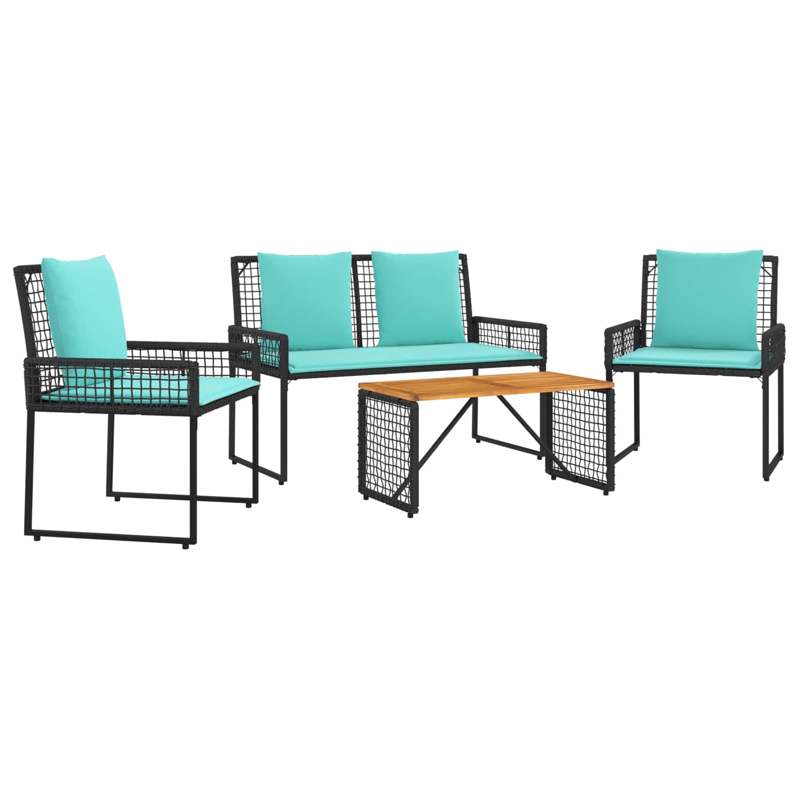 Gartenmöbel-Set mit Kissen 4 pcs Schwarz und Türkis