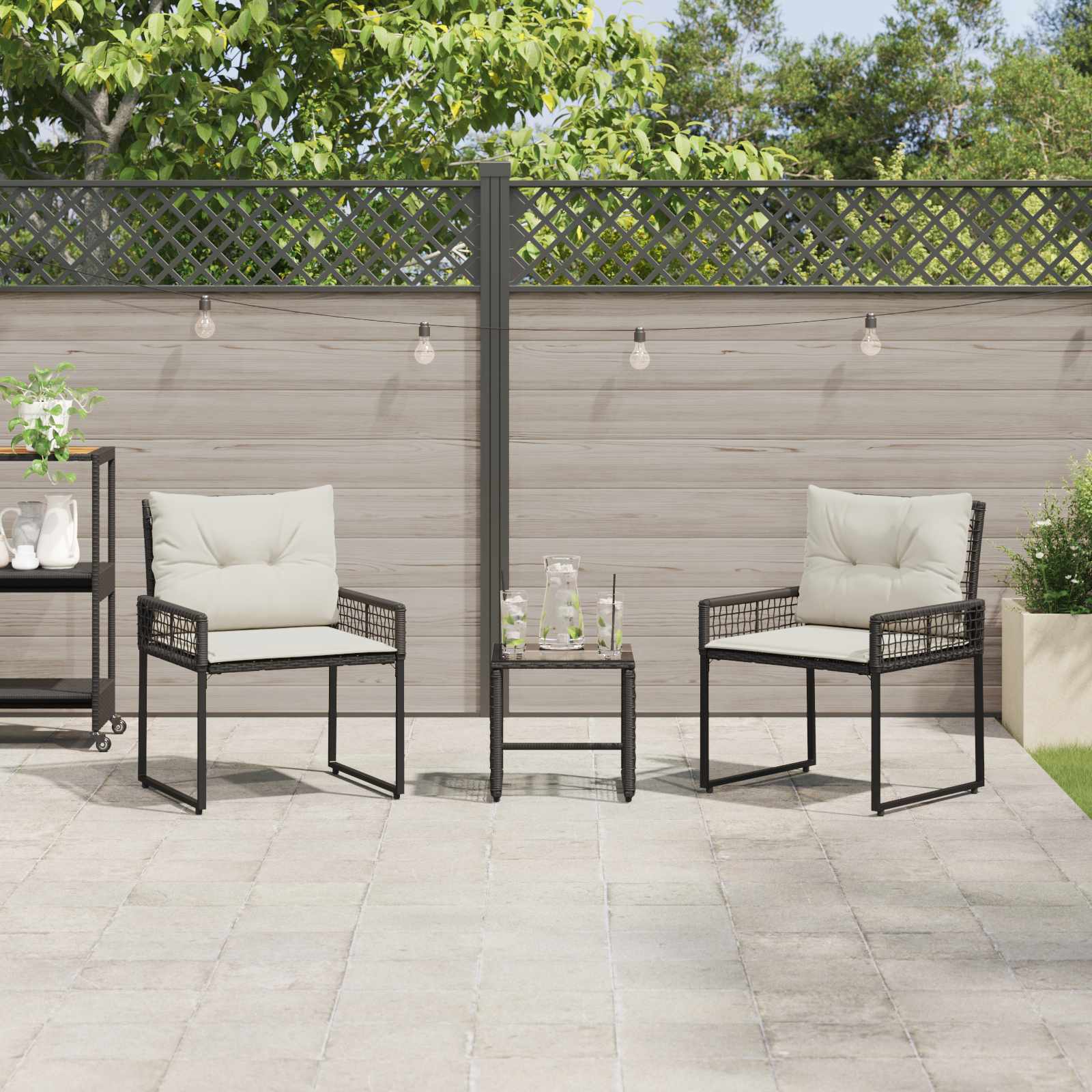 Gartenmöbel-Set mit Kissen 3 pcs Schwarz und Weiß