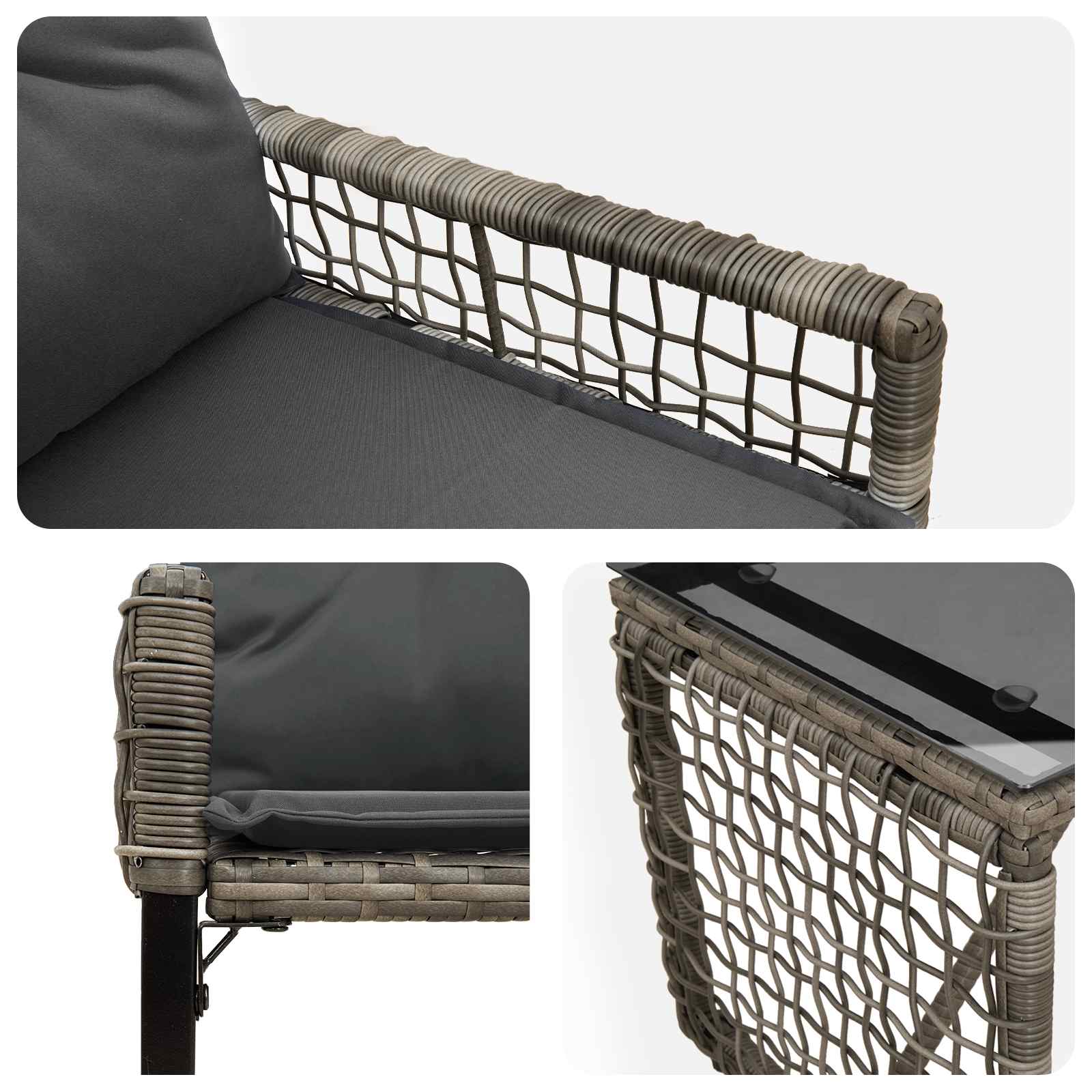 Gartenmöbel-Set mit Kissen 3 pcs Grau