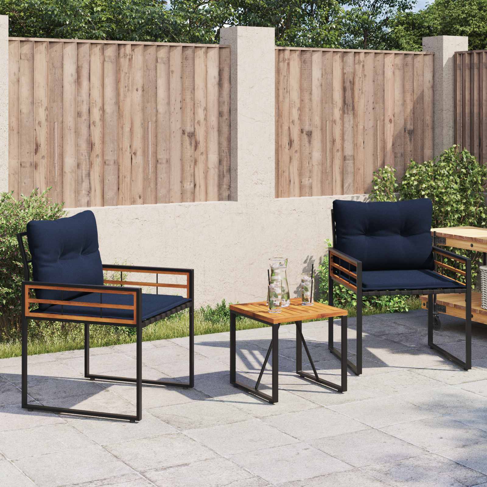 Gartenmöbel Set mit Kissen 3 pcs Marineblau