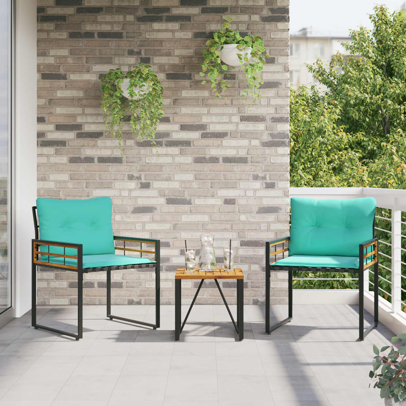 Gartenmöbel Set mit Kissen 3 pcs Türkis