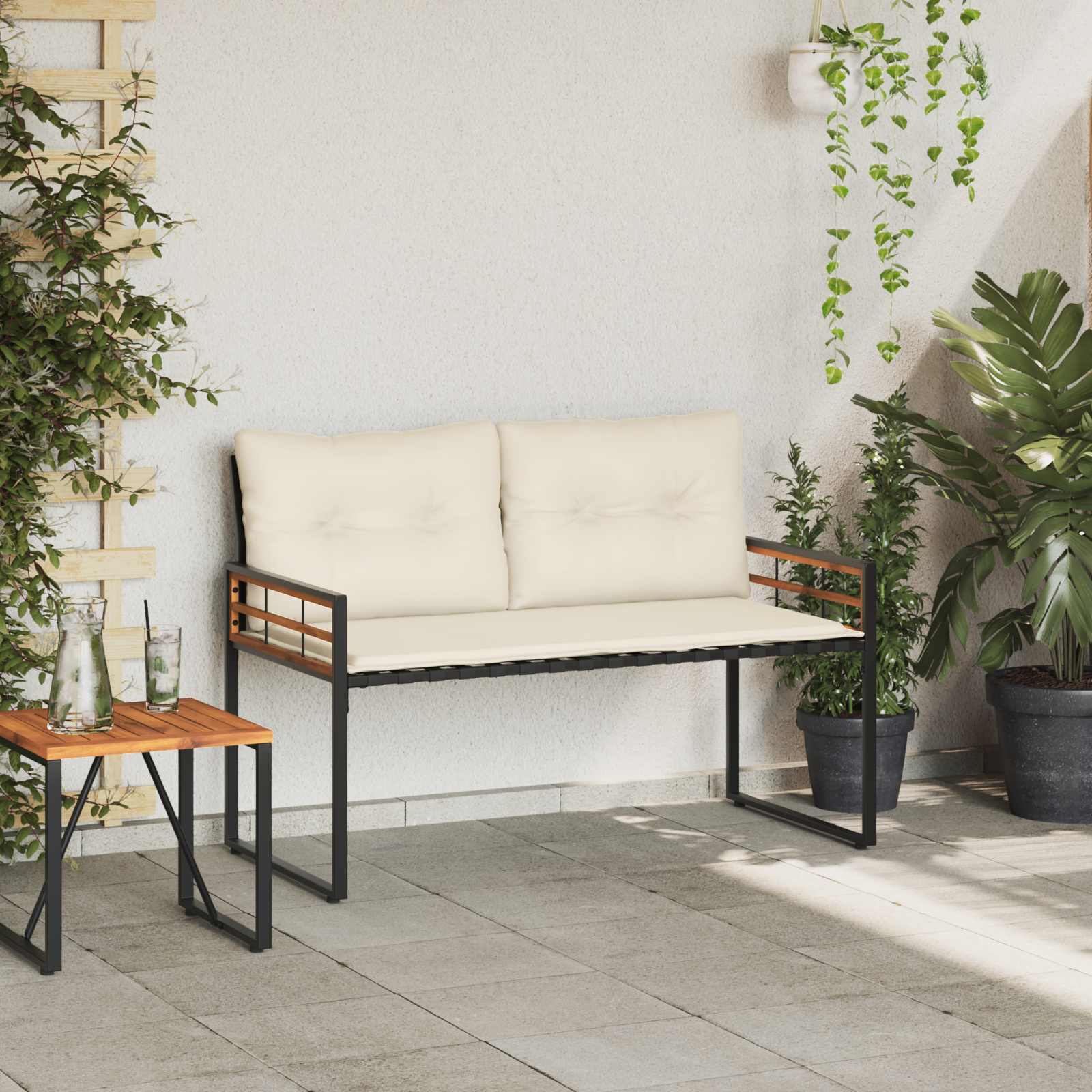 Holz-Lagenbank mit Kissen Uni mit Kissen Creme 114 x 55 x 77 cm
