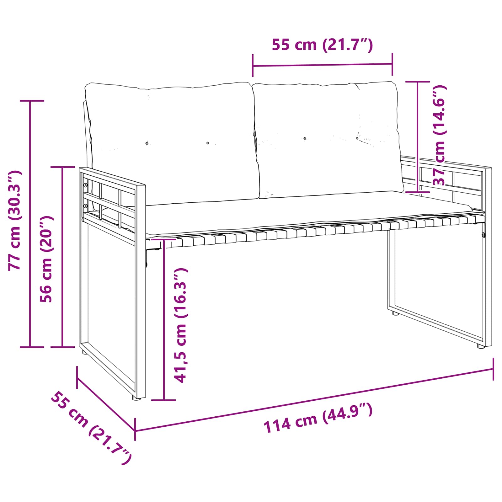 Holz-Lagenbank mit Kissen Uni Hellgrau 114 x 55 x 77 cm