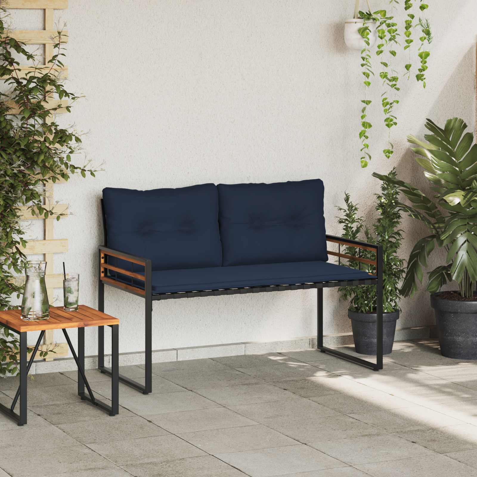 Holz-Lagenbank mit Kissen Uni Marineblau 114 x 55 x 77 cm