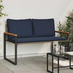 Bank mit Kissen Grau und Marineblau 115 x 65 x 72 cm Rattan