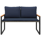 Bank mit Kissen Grau und Marineblau 115 x 65 x 72 cm Rattan