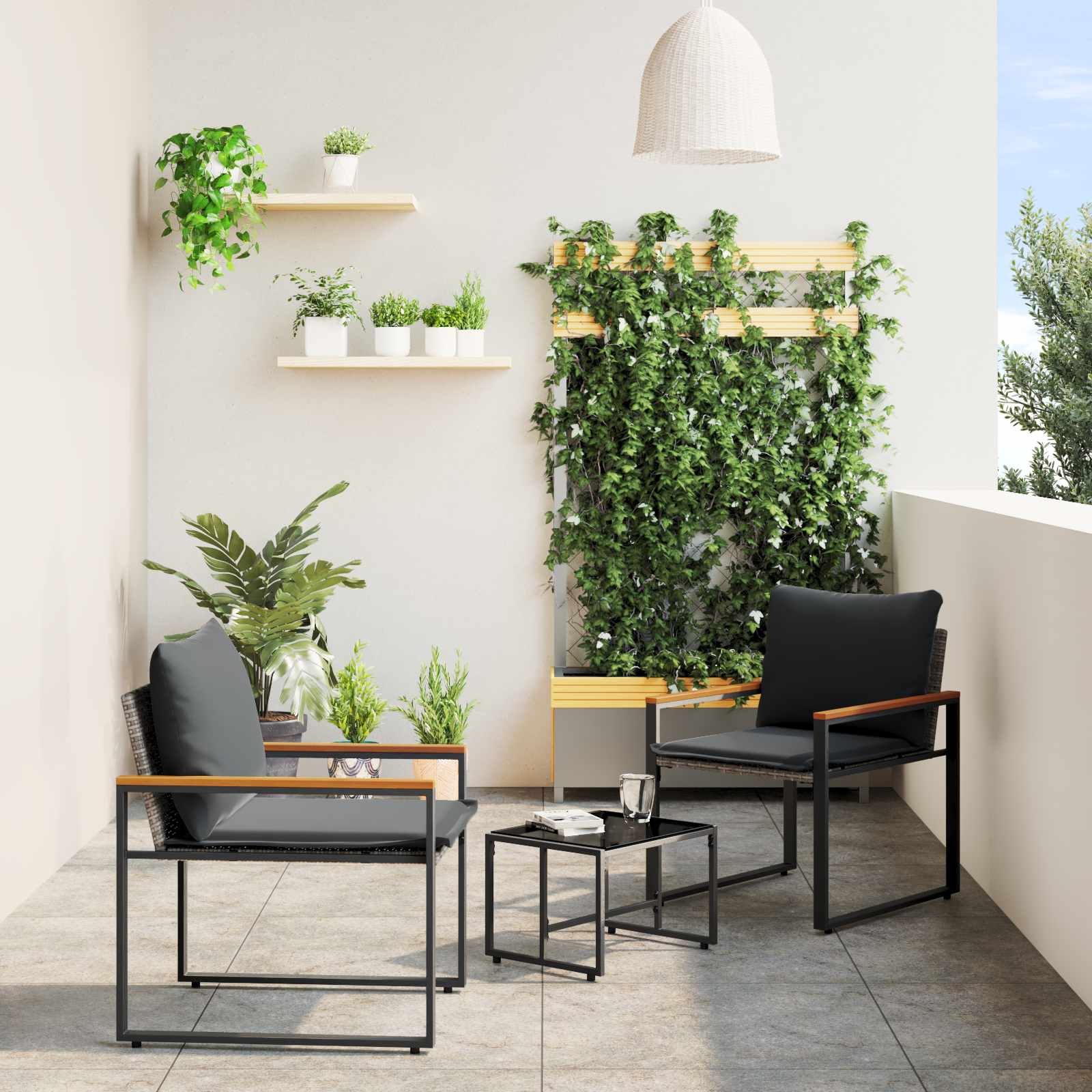 Möbelsets mit Kissen 3 pcs Grau und Dunkelgrau Rattan