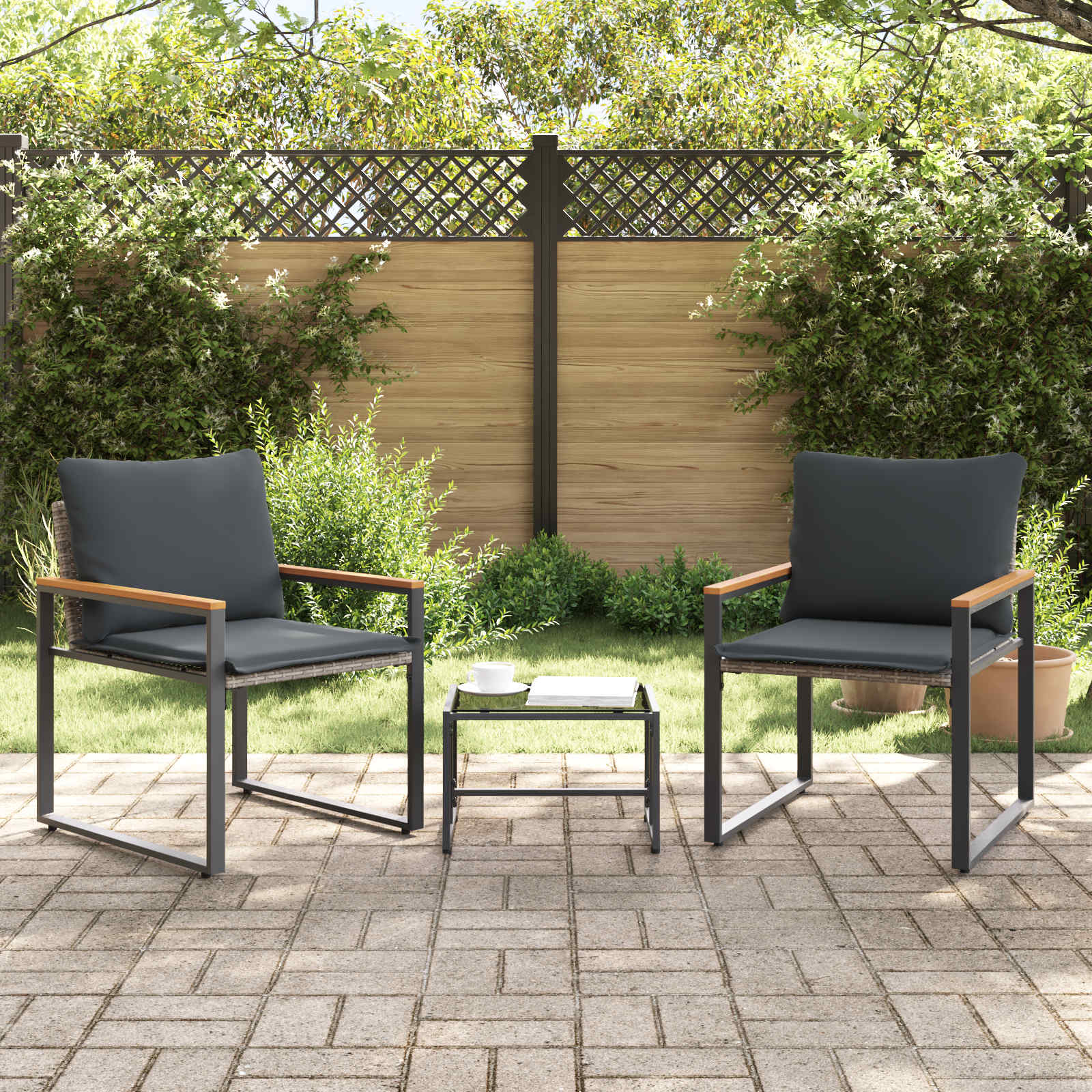 Möbelsets mit Kissen 3 pcs Grau und Dunkelgrau Rattan