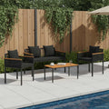 Gartenmöbel Set mit Kissen 4 pcs Schwarz Poly-Rattan