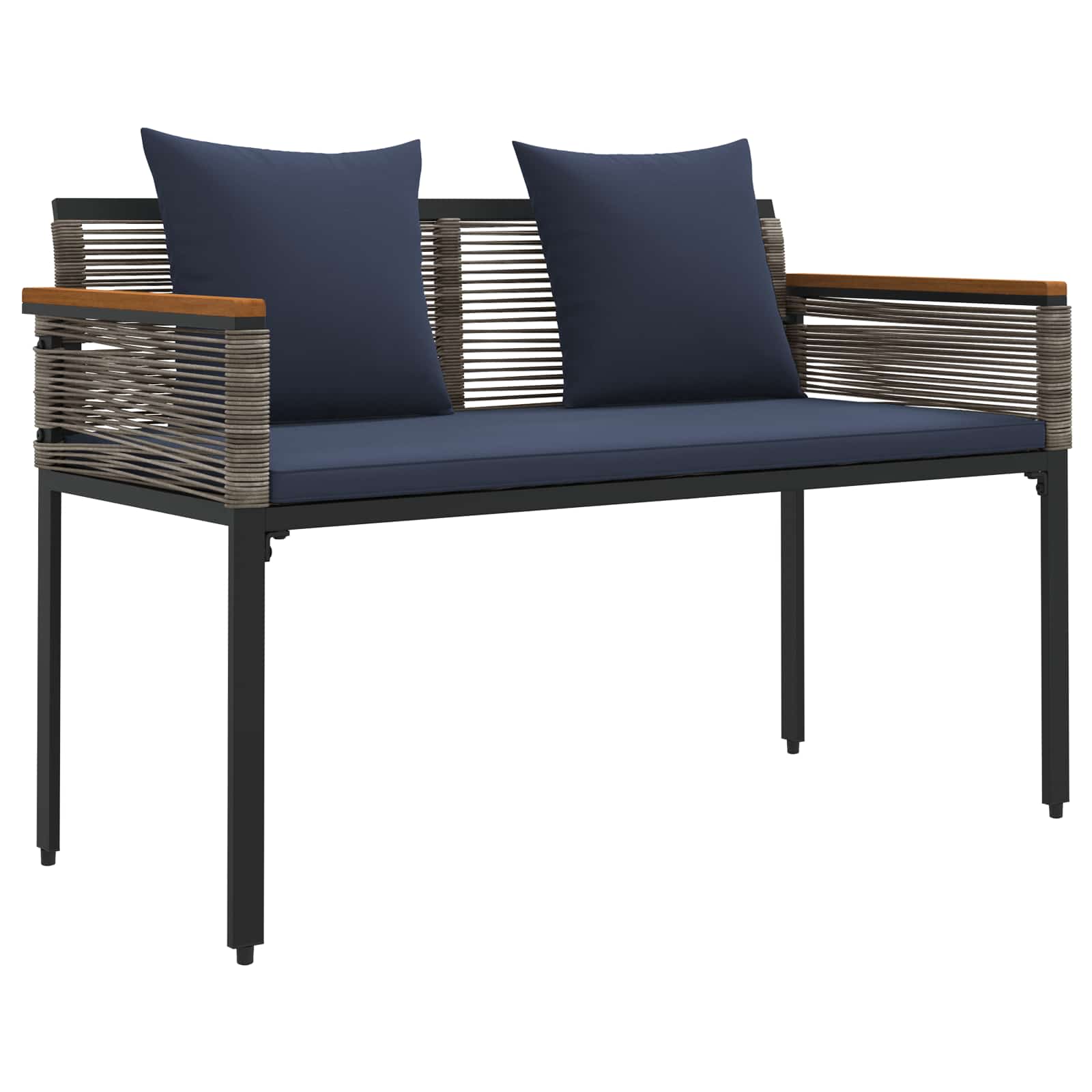 Gartenmöbel Set mit Kissen Grau und Marineblau Poly-Rattan