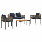 Gartenmöbel Set mit Kissen Grau und Marineblau Poly-Rattan