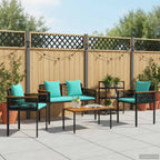 Gartenmöbel Set mit Kissen Schwarz und Türkis Poly-Rattan