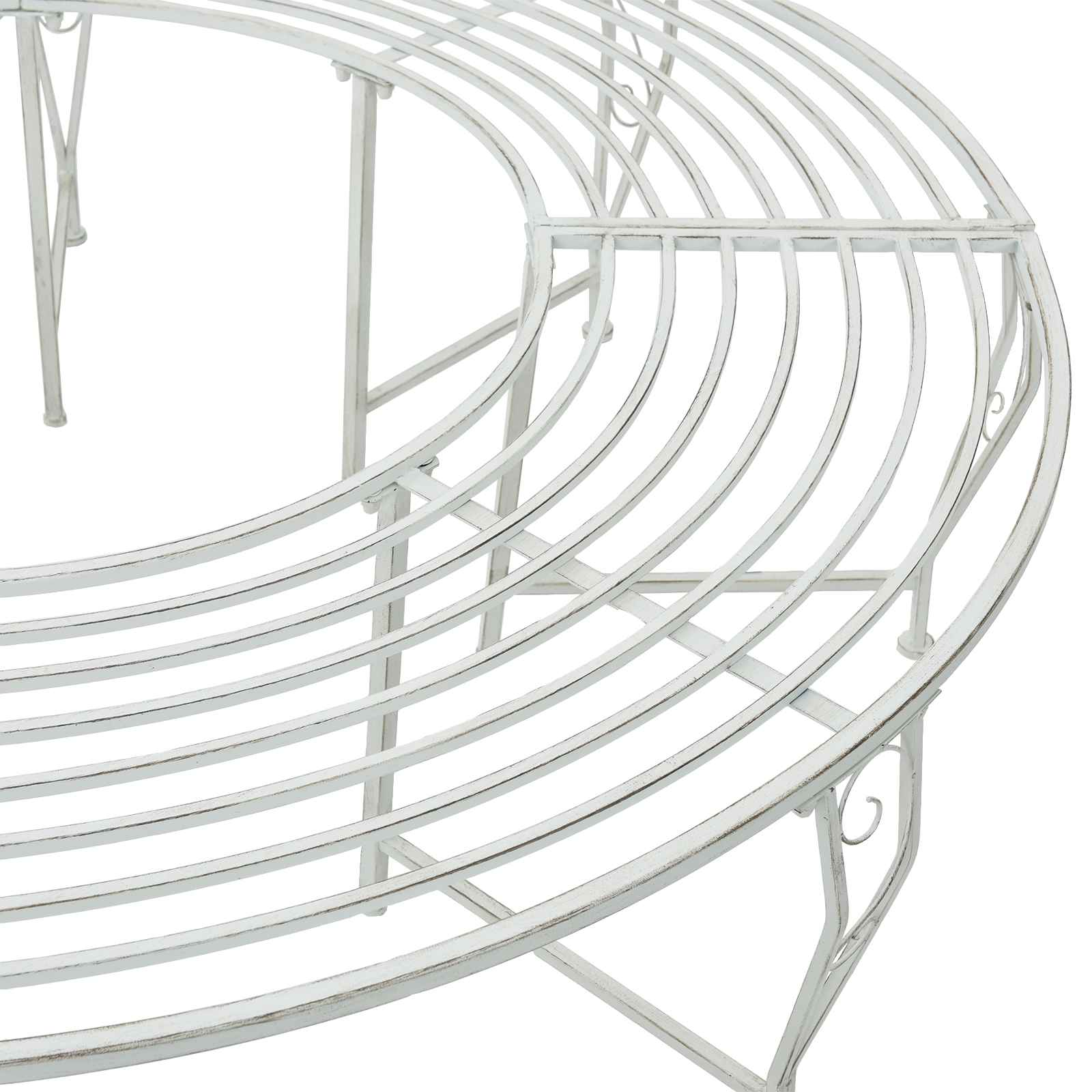Baumbank 8-Sitzanzahl Ø 160 x 44 cm Stahl Antik Weiß Rund