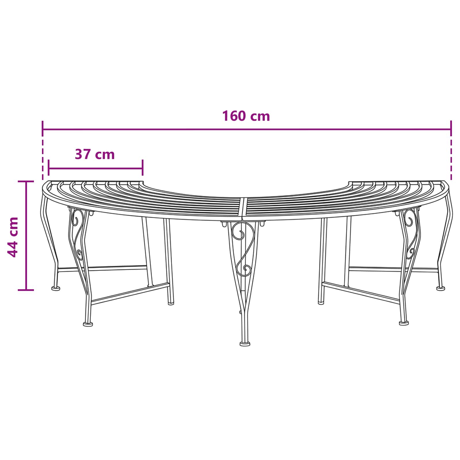 Baumbank 4-Sitzanzahl 160 x 80 x 44 cm Stahl Antik Weiß