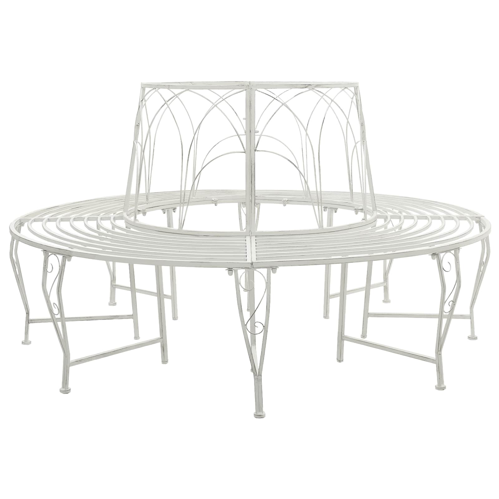 Baumbank 8-Sitzanzahl Ø 160 x 89 cm Stahl Antik Weiß Rund