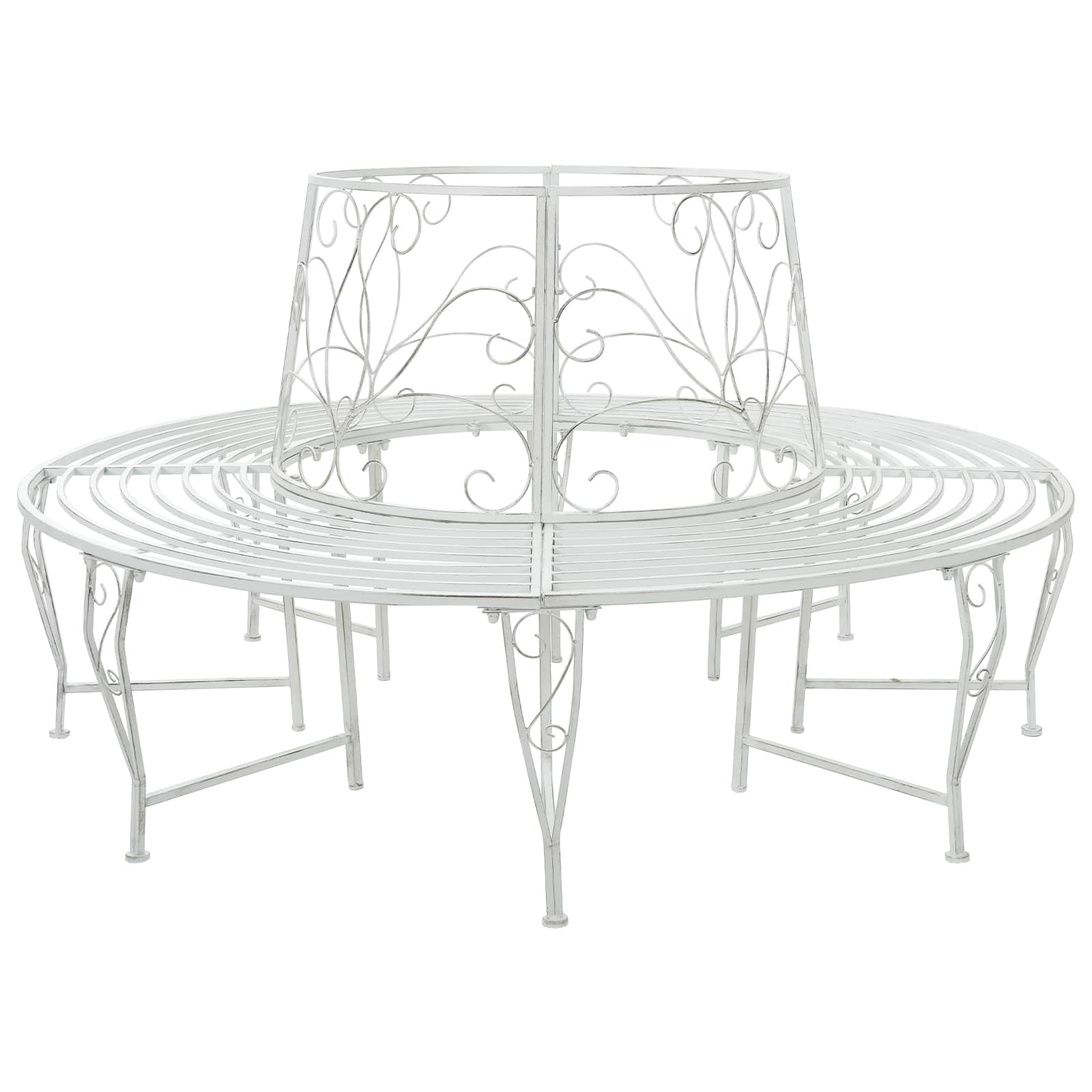Baumbank 8-Sitzanzahl Ø 160 x 89 cm Stahl Antik Weiß Rund