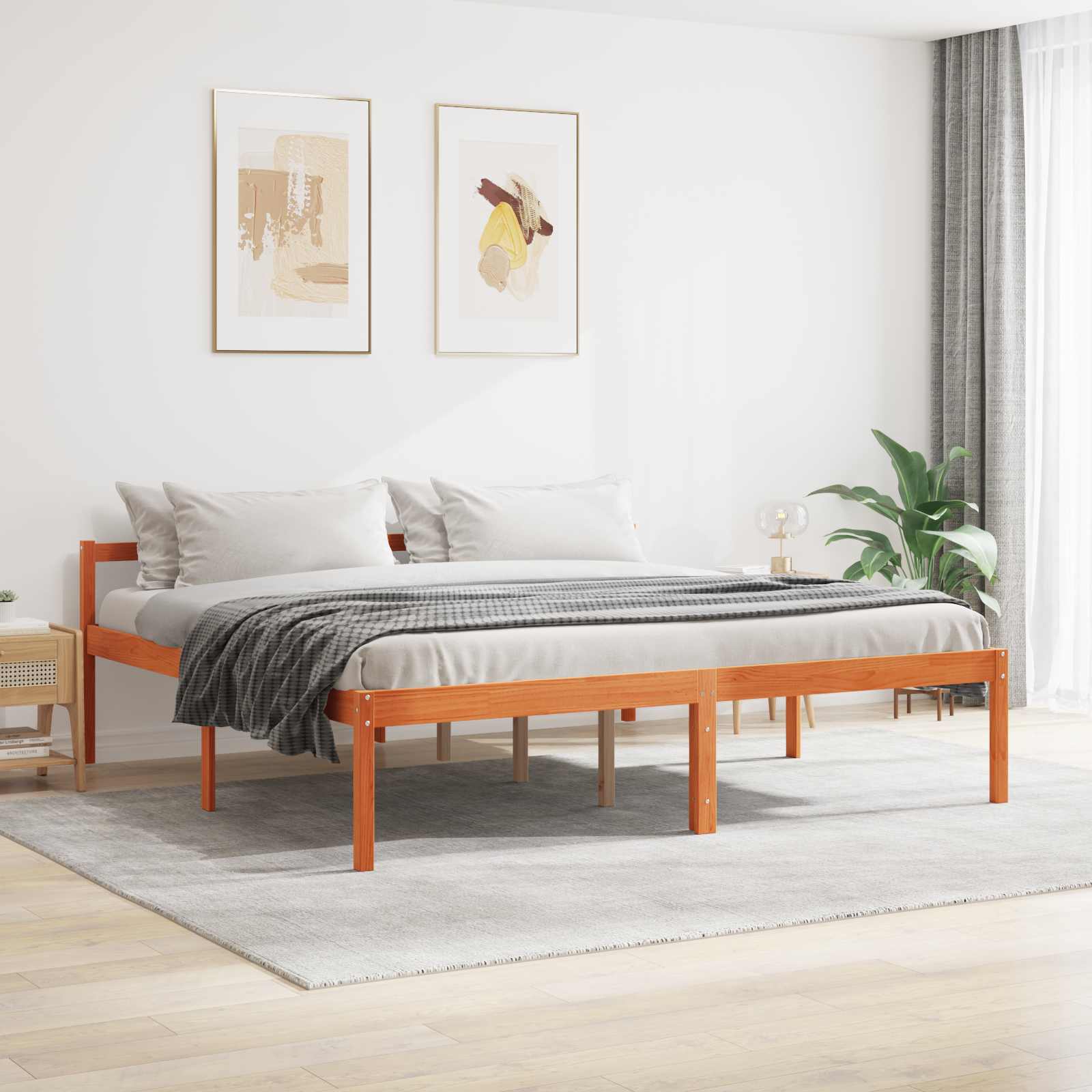Bettrahmen Wachsbraun 180 x 200 cm Massives Kiefernholz