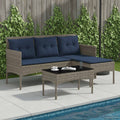 Gartensofa-set mit Kissen 2 pcs Grau und Marineblau Poly-Rattan