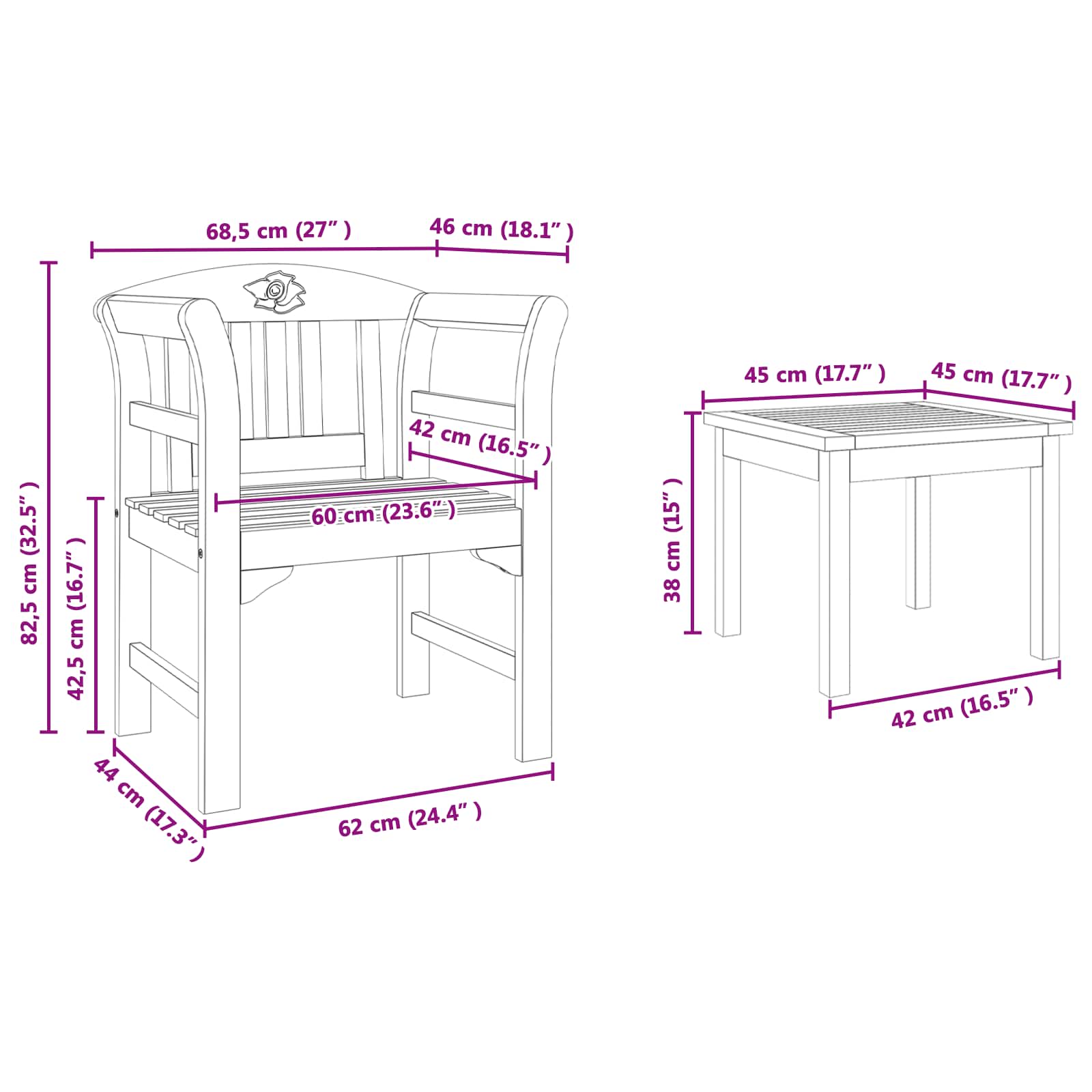 Gartenrosen-Lounge-Set 3 pcs Massivholz Akazie