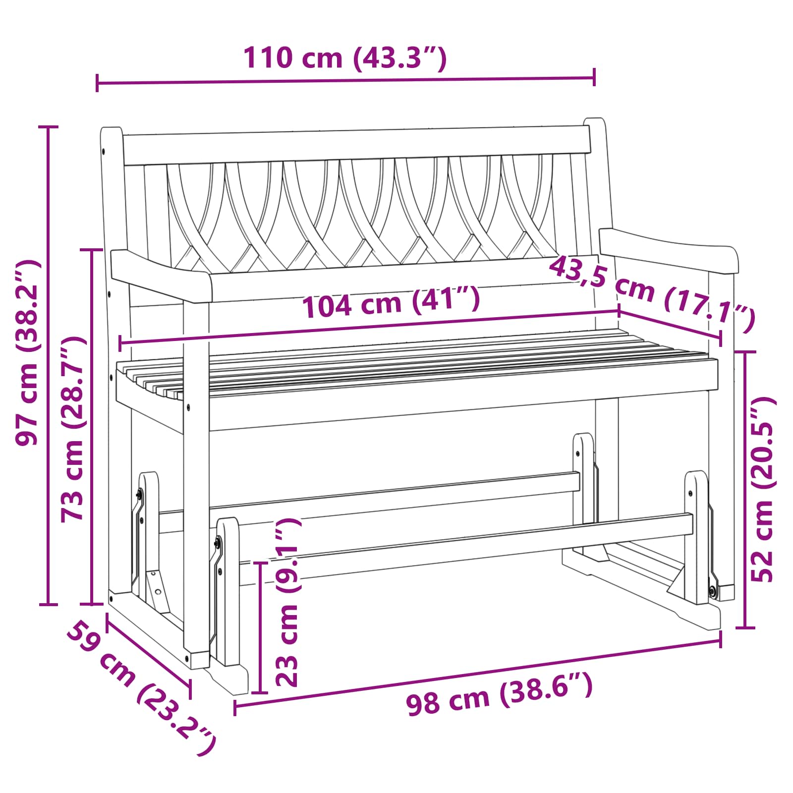 Garten Schaukeltbank Natur 110 x 59 x 97 cm Massivholz Akazie