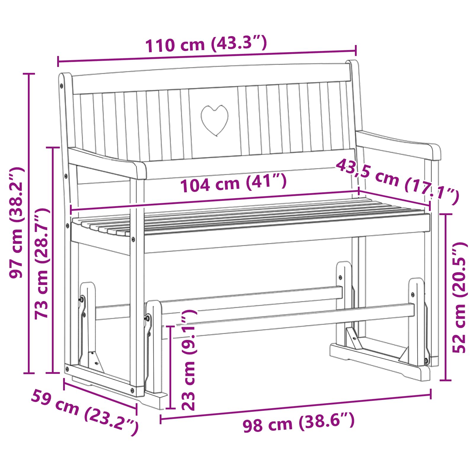 Garten Schaukeltbank Natur 110 x 59 x 97 cm Massivholz Akazie