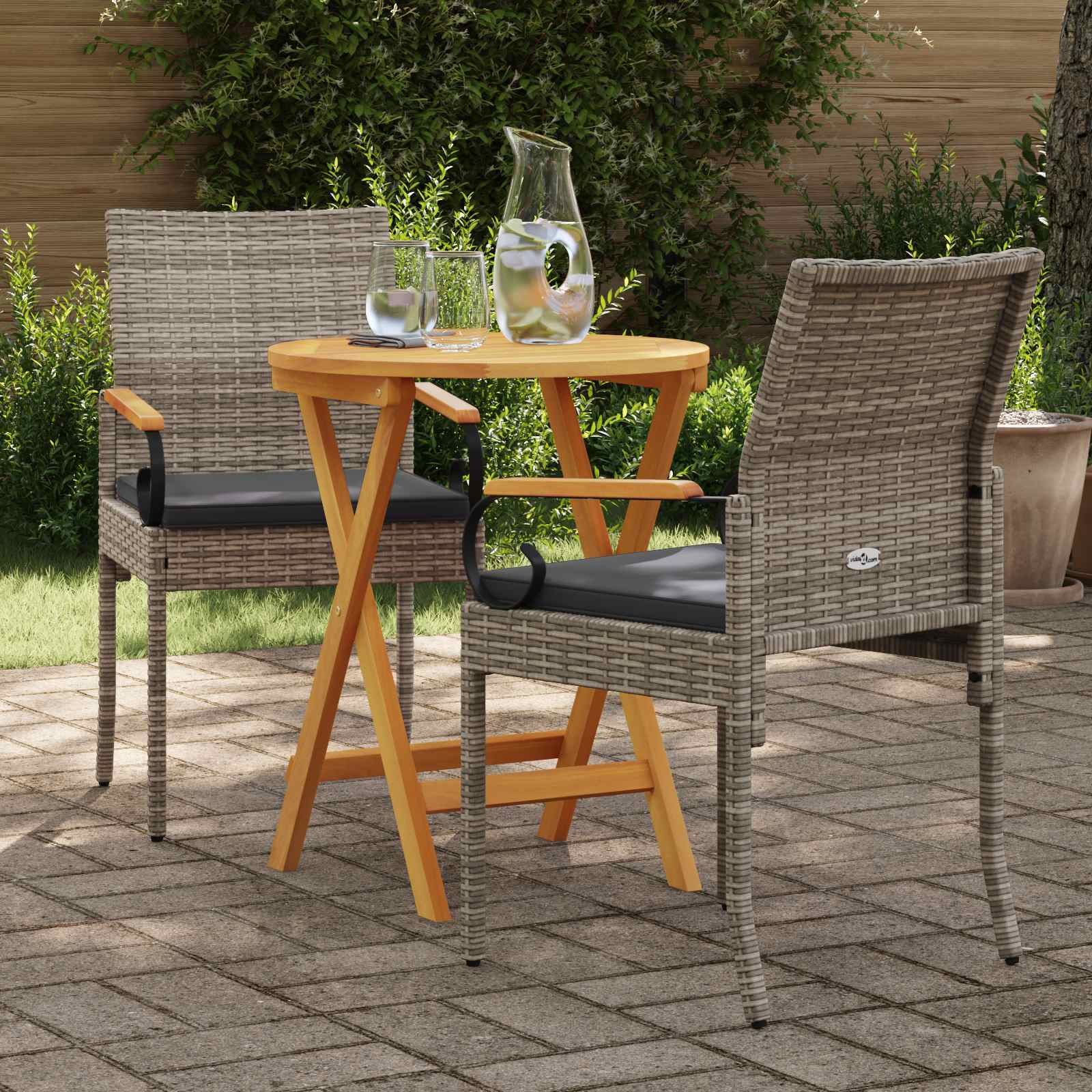 Gartenstühle 2 pcs Grau und Dunkelgrau Poly-Rattan und Akazie