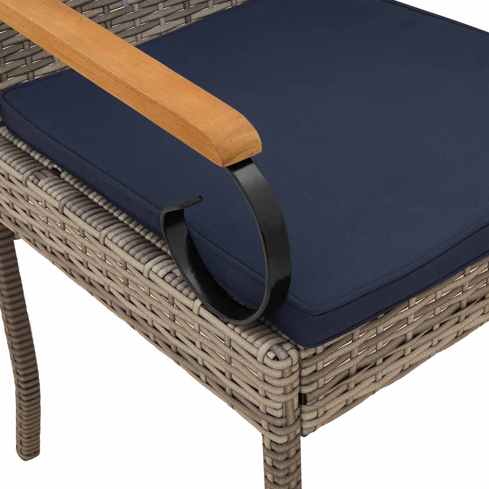 Gartenstühle 2 pcs Grau und Marineblau Poly-Rattan und Akazie