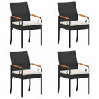 Gartenstühle 4 pcs Schwarz und Cremeweiß Poly-Rattan und Akazie